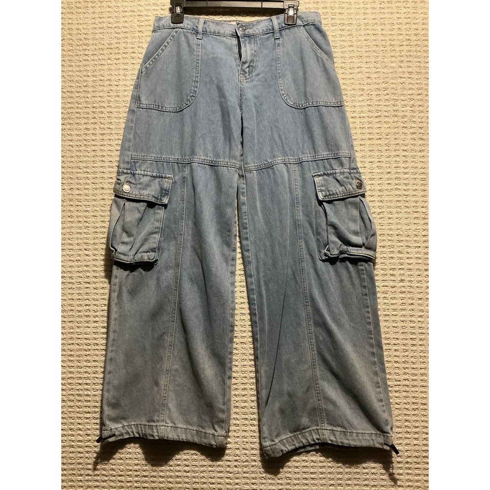 Simple Society Wide Leg Cargo Jeans 3/26 Baggy Skater Bungee Toggle Hem 31x30